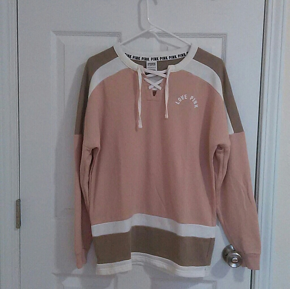 VS PINK Lace Up Varsity Sweater